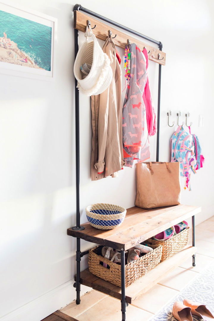 Wood and Pipe Entryway Stand Idea